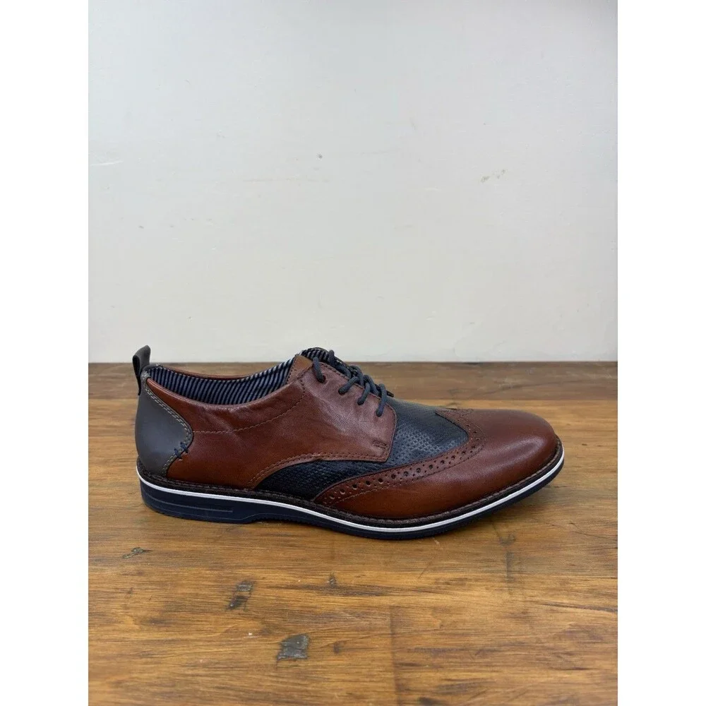 Rieker Wessex Wingtip Oxford Shoes Mens 11 Brown Leather Navy Blue Brogue